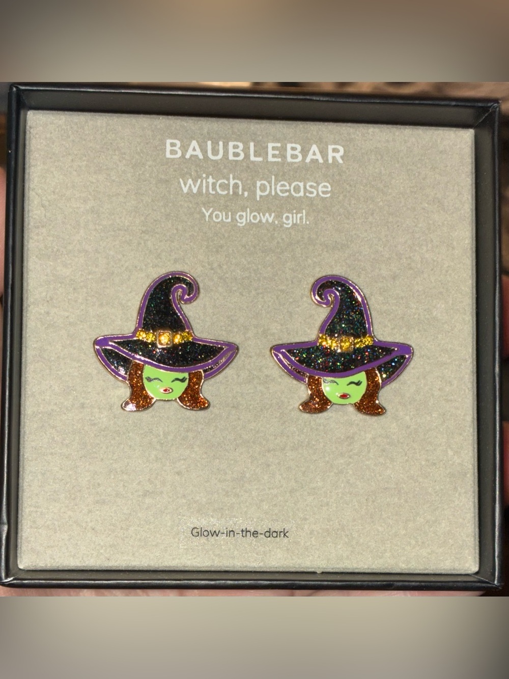 BAUBLEBAR Halloween Green-Faced Wicked Witch Glow in the Dark Earrings NEW NWT